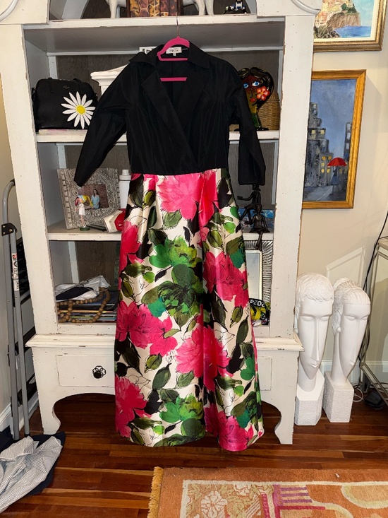 Teri Jon Dresses & Skirts - Teri Jon Rickie freeman sz 12 Taffeta shirt dress gown black top floral skirt